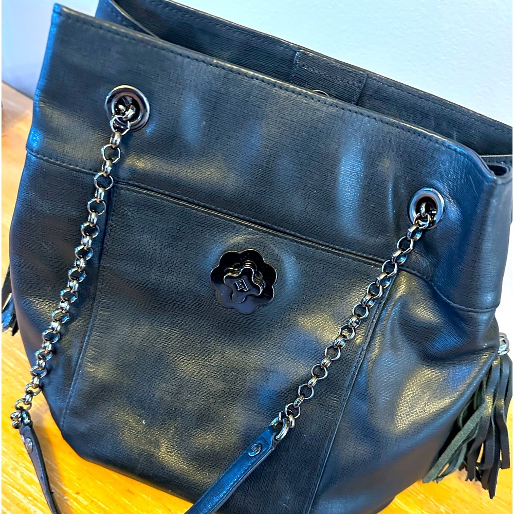 Eric Javits black shoulder bucket bag.  Super cute.  Nice size.